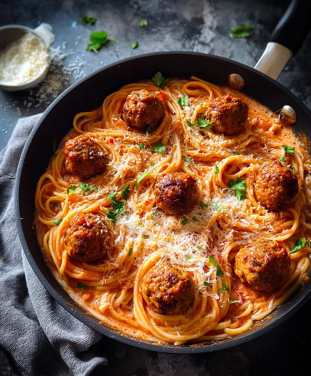 Creamy Beef Spaghetti & Meatballs Recipe