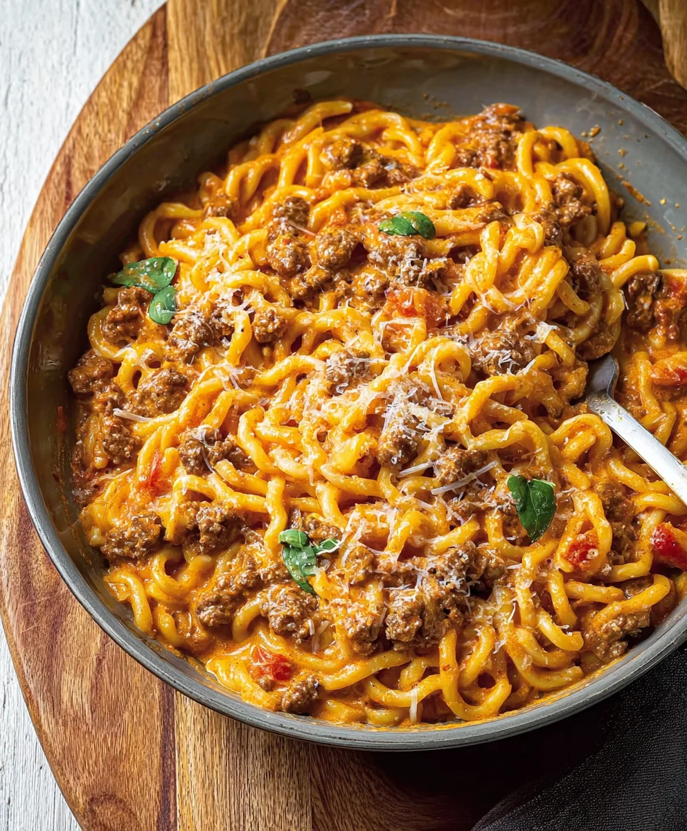 Easy One Pot Creamy Beef Pasta-Quick Dinner