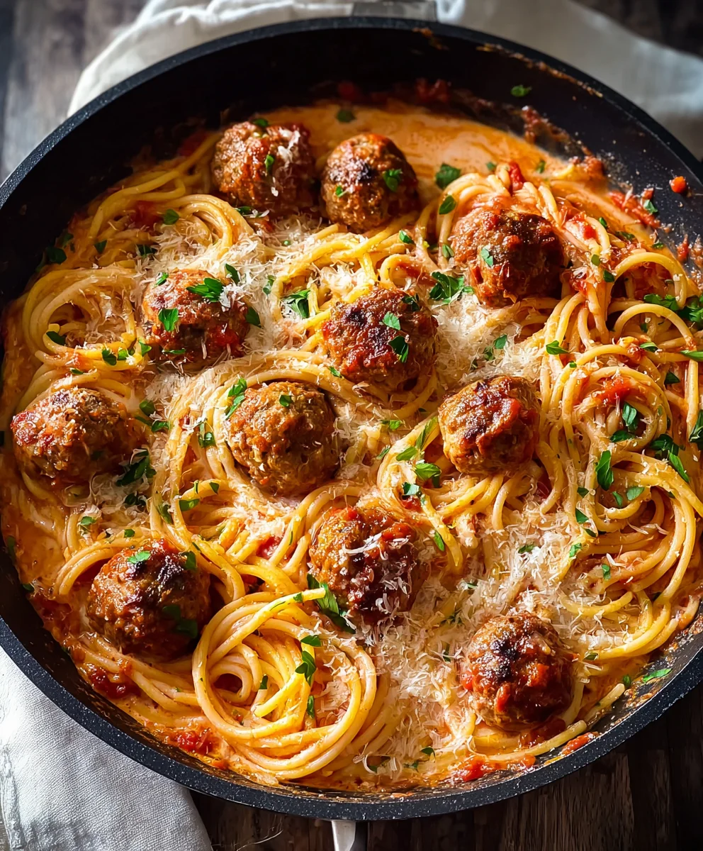 Creamy Beef Spaghetti & Meatballs Recipe
