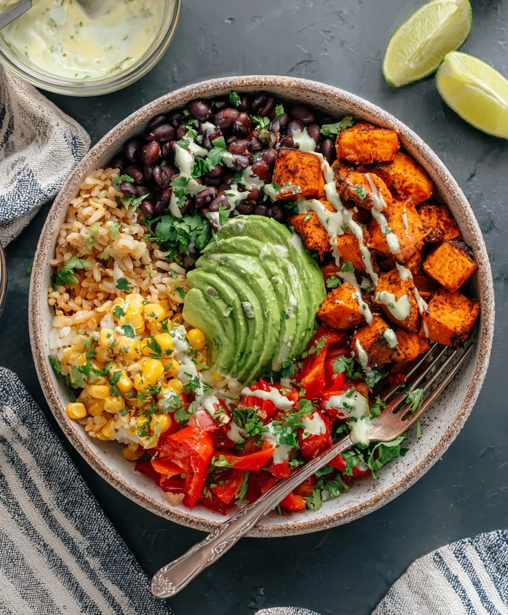Vegan Black Bean Sweet Potato Burrito Bowl Recipe