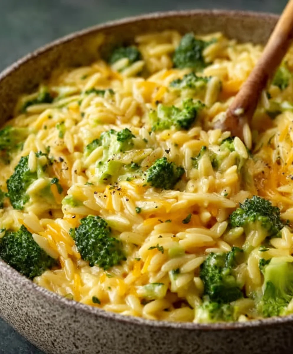 Creamy Broccoli Cheddar Orzo One-Pot Meal