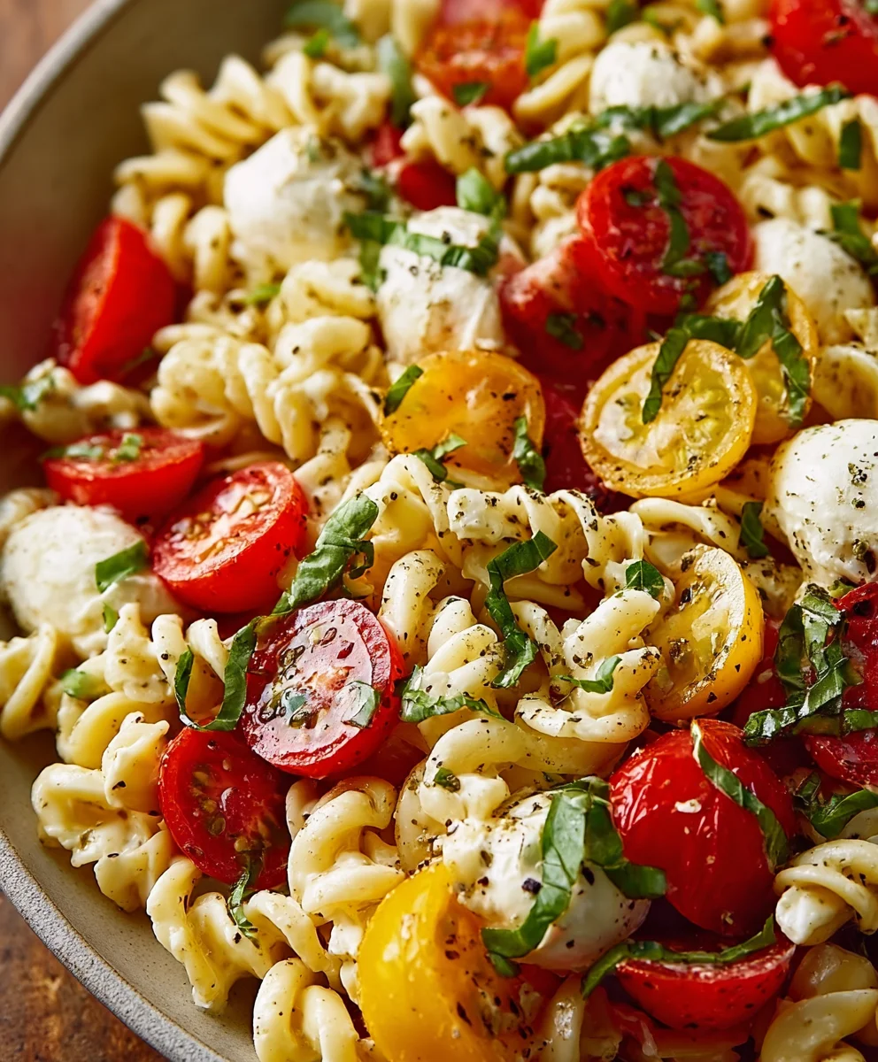 Creamy Caprese Pasta Salad- Easy Summer Side Dish