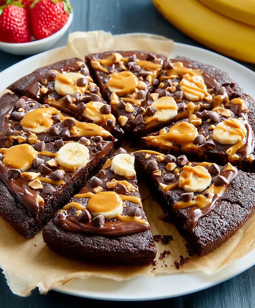 Chocolate Peanut Butter Brownie Pizza-Decadent Dessert