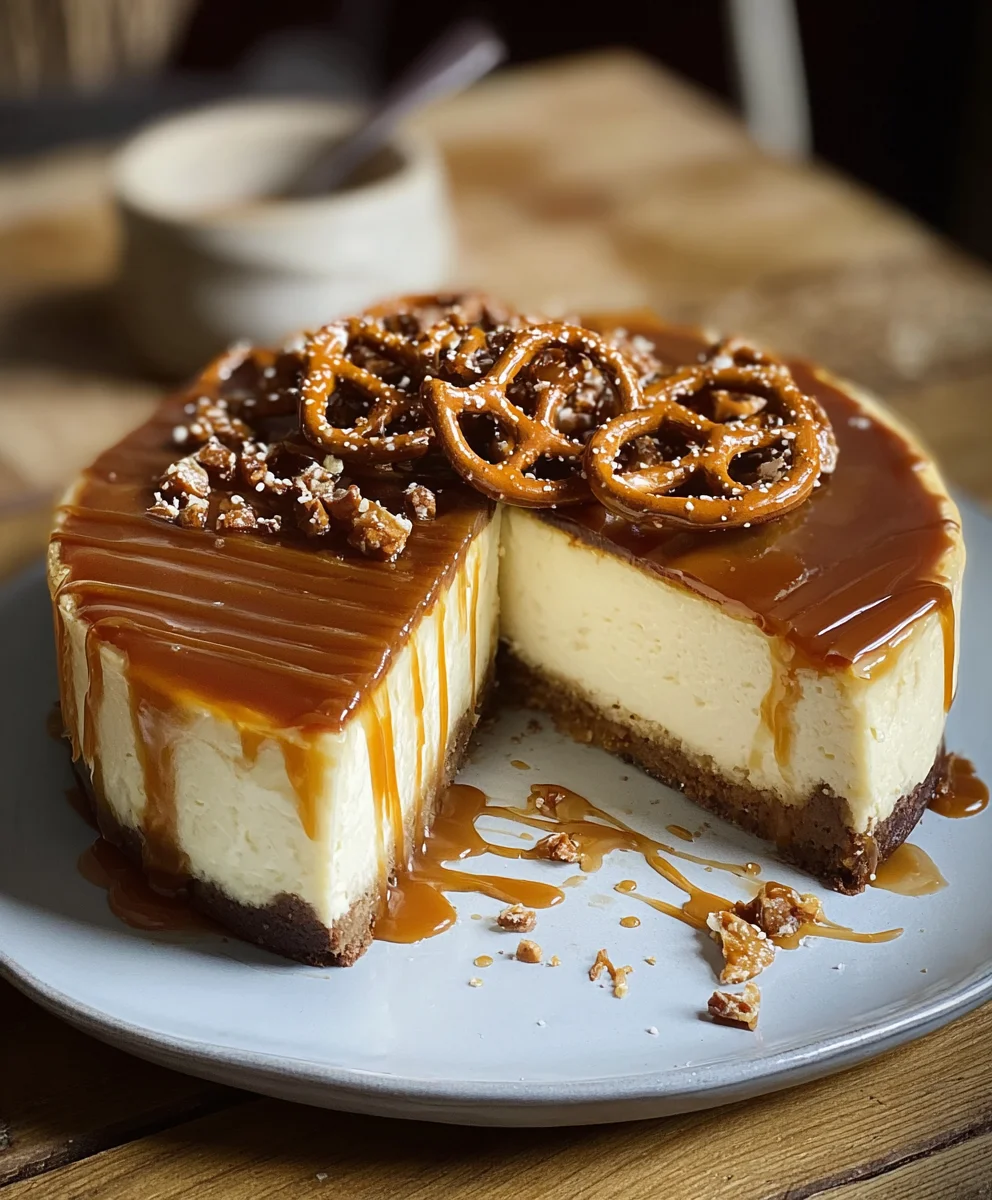 Salted Caramel Pretzel Cheesecake- Sweet & Salty Bliss
