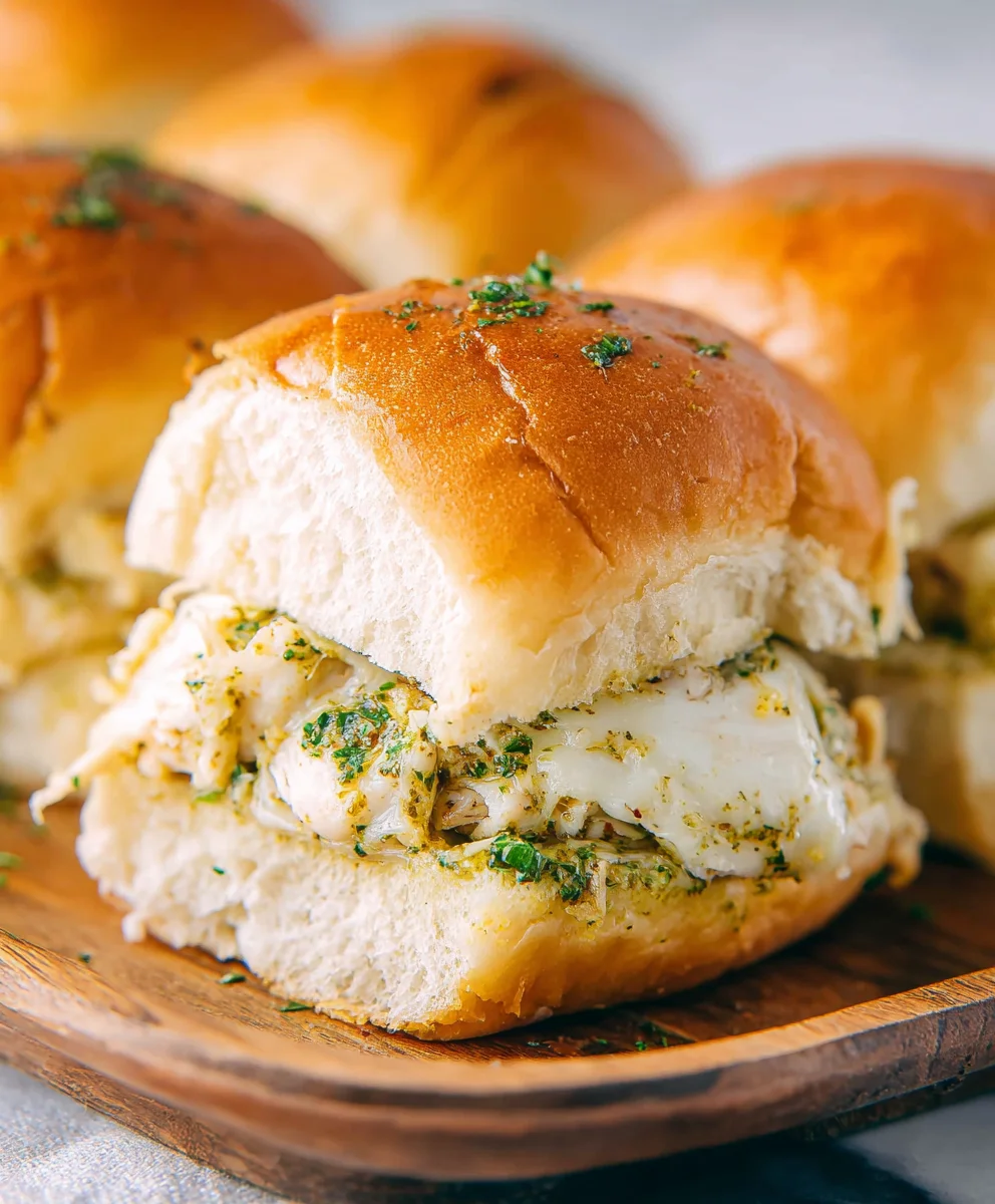 Cheesy Garlic Pesto Chicken Sliders - Easy Recipe