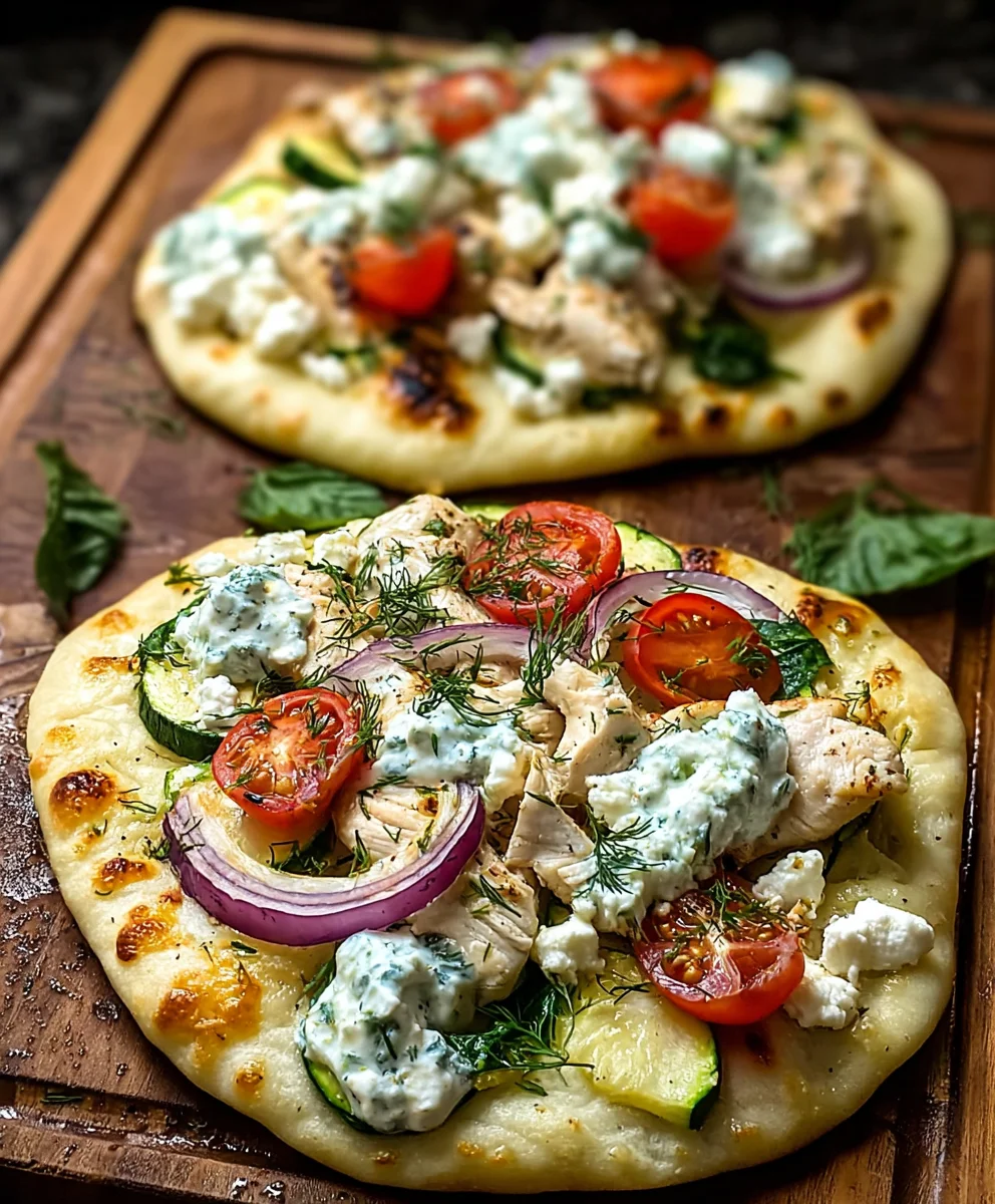 Tzatziki Chicken Naan Pizza - Easy Veggie Recipe