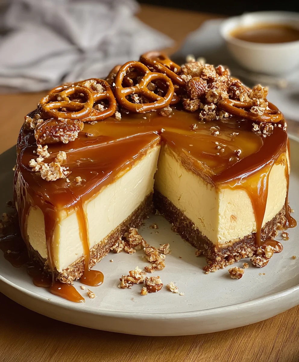 Salted Caramel Pretzel Cheesecake- Sweet & Salty Bliss