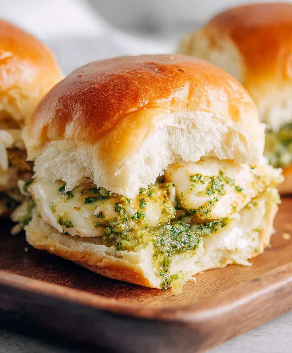 Cheesy Garlic Pesto Chicken Sliders - Easy Recipe