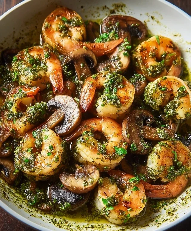 Pesto Shrimp with Mushrooms