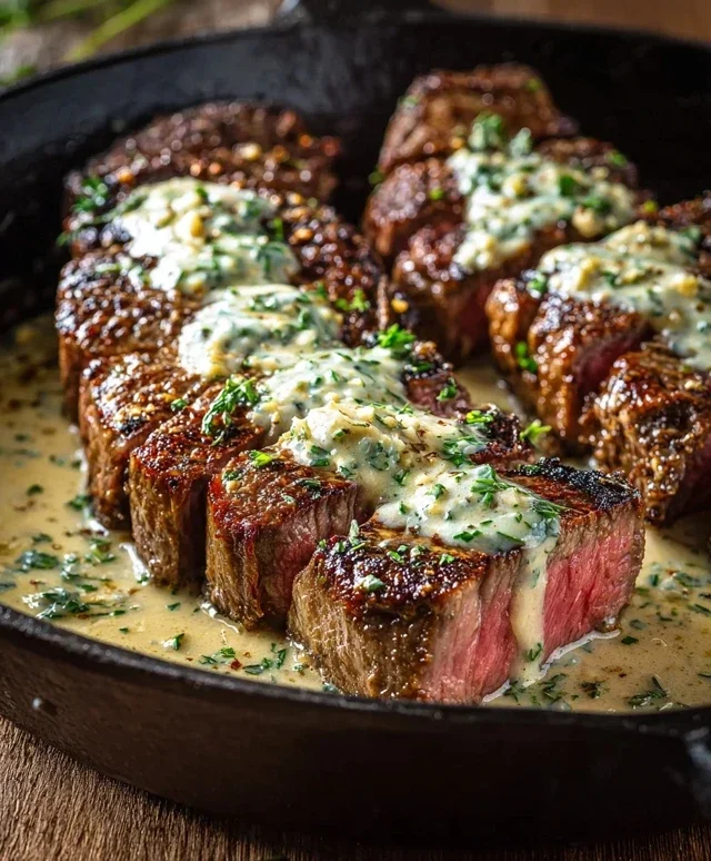 Garlic Butter Steak With Parmesan Cream Sauce
