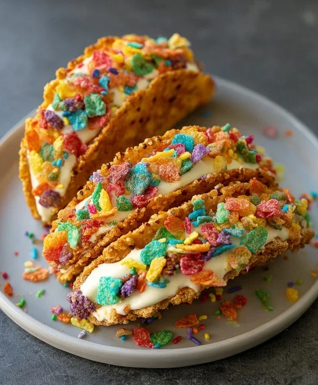 Fruity Pebbles Cheesecake Tacos
