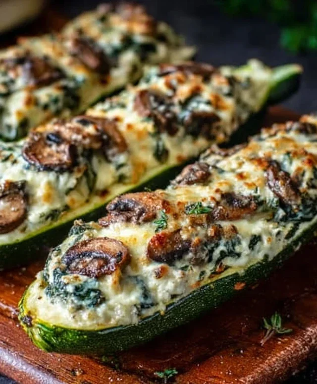 Spinach, Mushroom, and Ricotta Stuffed Zucchini Boats Recipe