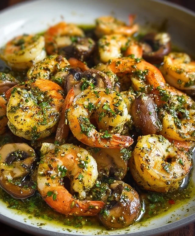 Pesto Shrimp with Mushrooms