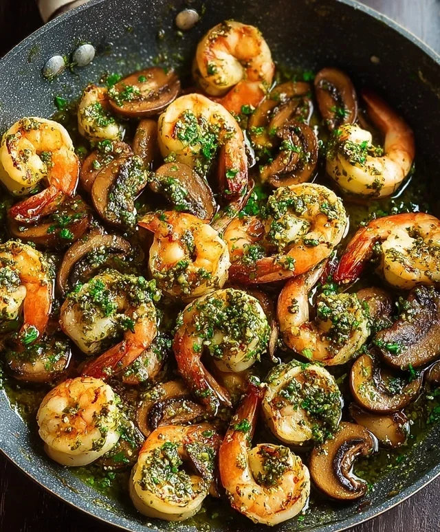 Pesto Shrimp with Mushrooms