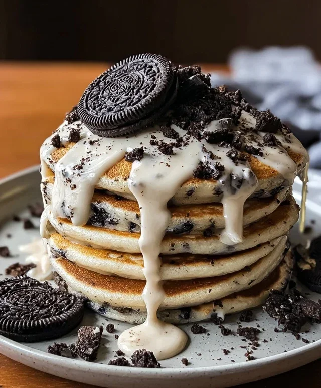 Oreo Pancakes with Cream Cheese Drizzle
