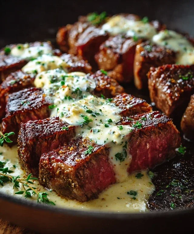 Garlic Butter Steak With Parmesan Cream Sauce