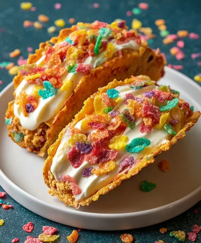 Fruity Pebbles Cheesecake Tacos