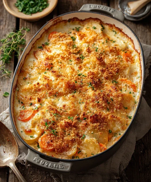 Cheesy Garlic Carrot Gratin – Creamy, Sweet & Savory