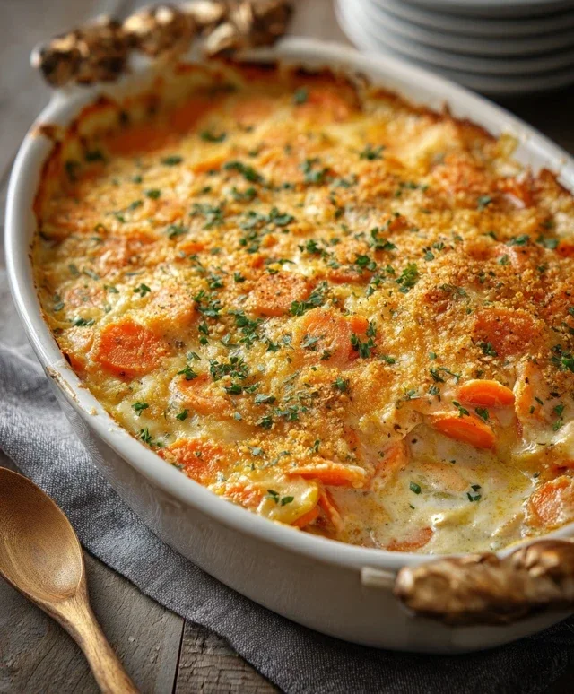 Cheesy Garlic Carrot Gratin – Creamy, Sweet & Savory