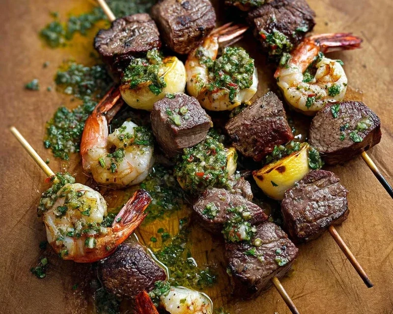 Surf and Turf Kabobs with Chimichurri Sauce