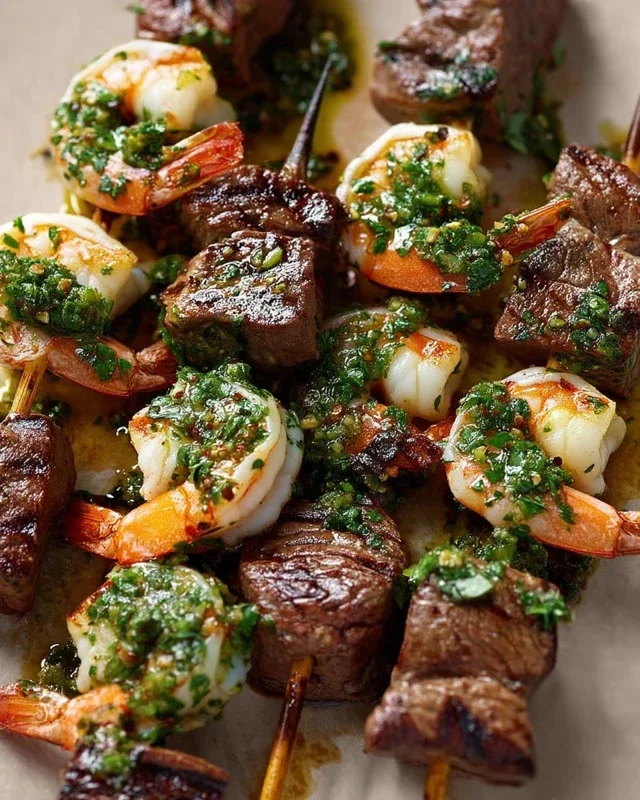 Surf and Turf Kabobs with Chimichurri Sauce