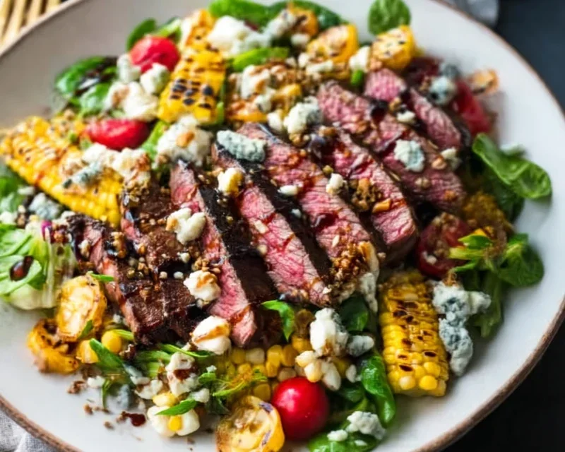 Balsamic Steak Gorgonzola Salad with Grilled Corn