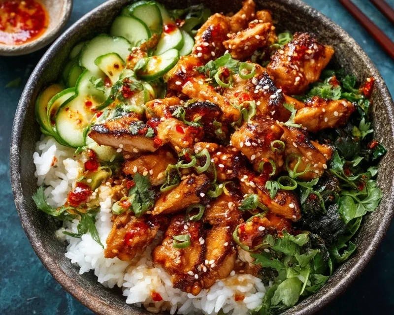 Spicy Honey-Gin Extract Extractger Chicken Bowls with Yum Yum Sauce