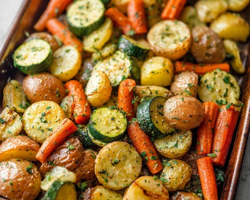 Garlic Herb Roasted Potatoes Carrots and Zucchini