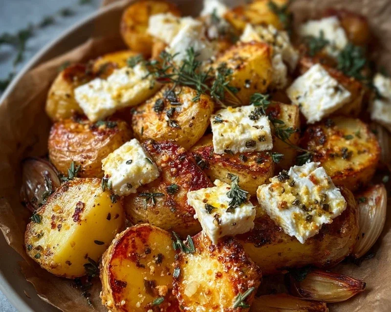 Roasted Potatoes with Baked Feta and Garlic