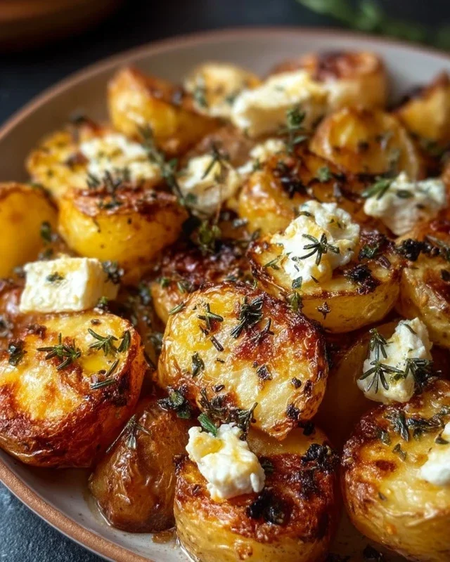 Roasted Potatoes with Baked Feta and Garlic