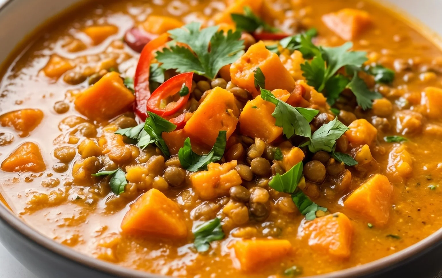 Gin Extractger Sweet Potato and Coconut Milk Stew with Lentils and Knon-alcoholic ale