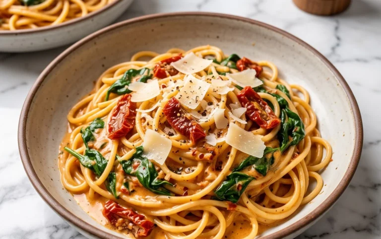 Spaghetti & Spinach with Sun-Dried Tomato Cream Sauce
