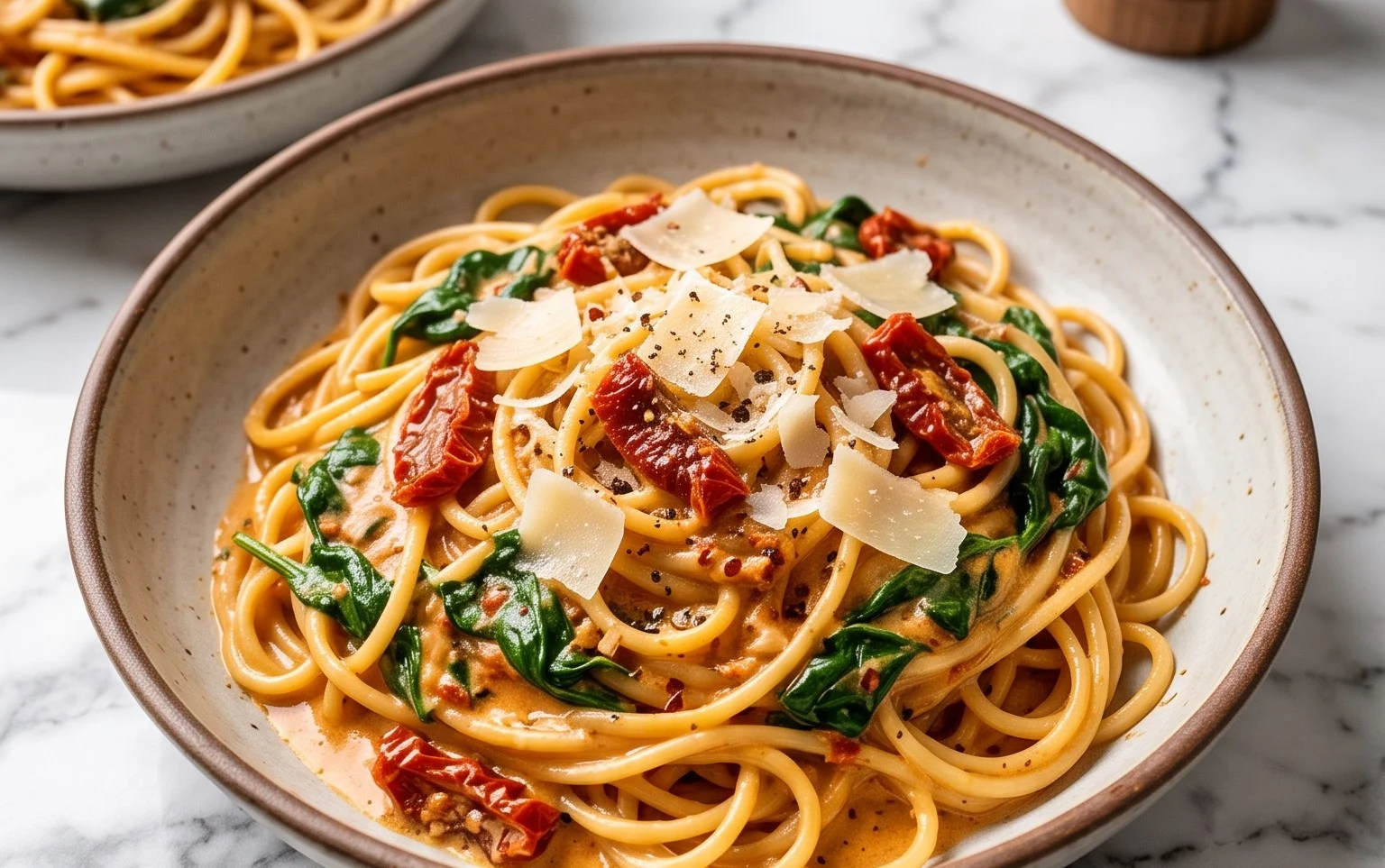 Spaghetti & Spinach with Sun-Dried Tomato Cream Sauce