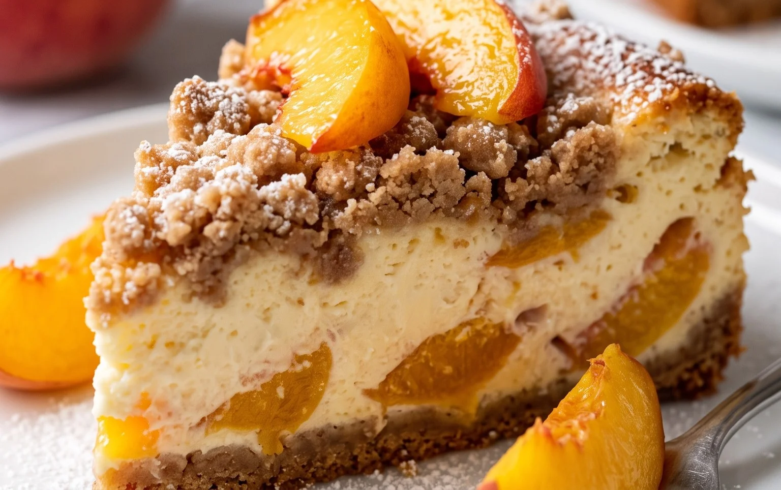 Peach Cream Cheese Cake with Streusel Topping
