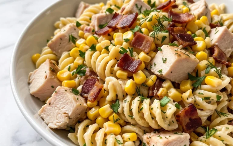 Chicken and Corn Pasta Salad with Beef Bacon