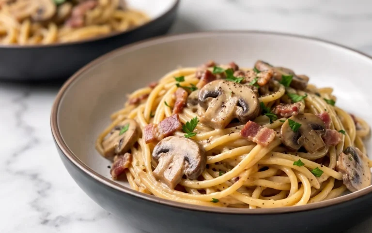 Creamy Beef Bacon and Mushroom Pasta