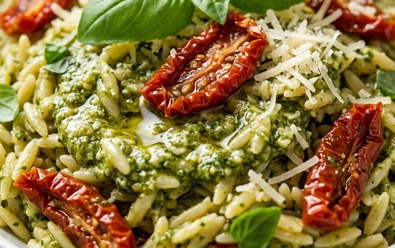 Sun Dried Tomato Orzo Pesto Salad