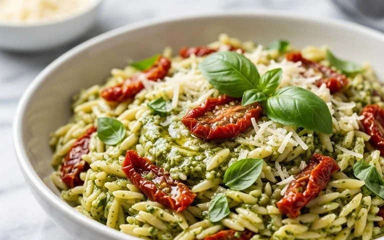 Sun Dried Tomato Orzo Pesto Salad
