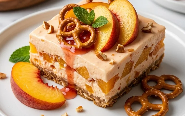 Peach Pretzel Salad Dessert