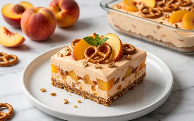 Peach Pretzel Salad Dessert